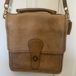 Coach Tan Leather Messenger Bag with Top Handle